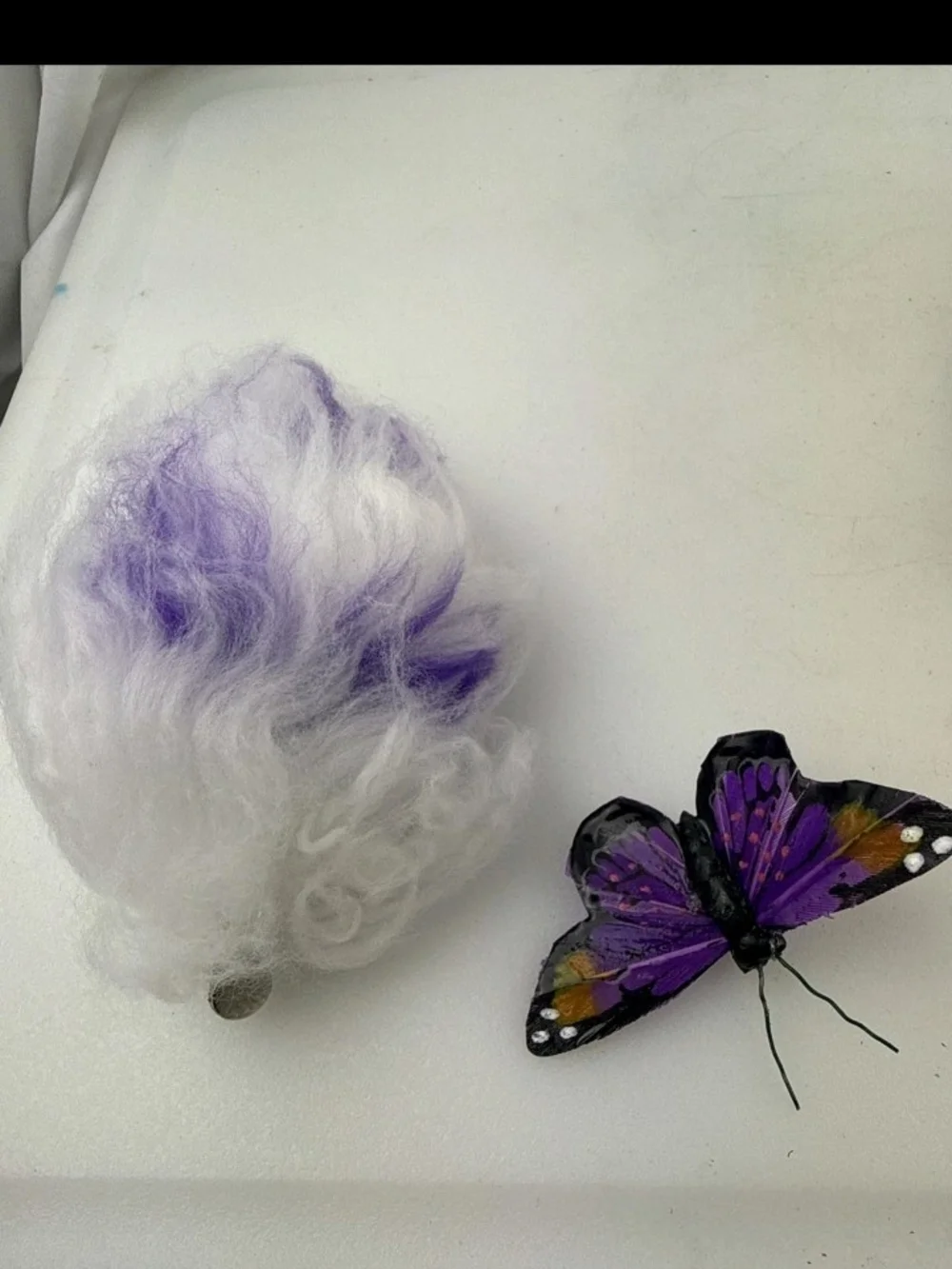 White Cat Figurine Lamp with Purple Accents